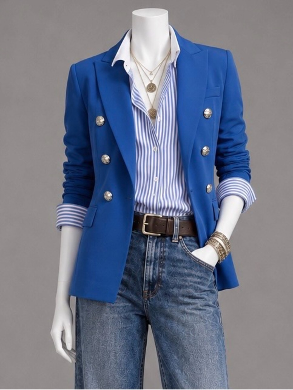 Veronica Beard Miller Blazer 6 Cerulean Blue Double Breasted Silver Buttonoooooo